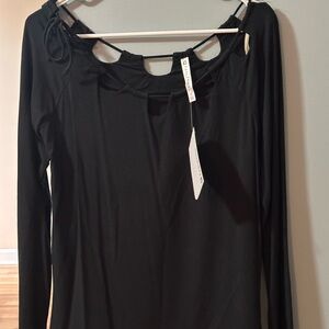 Black Long Sleeve Cutout Top